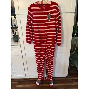Nick & Nora Women’s Sock Monkey Sleepwear Sz S Red White Striped Long John